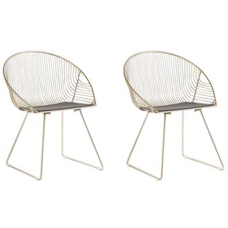 Beliani Conjunto De 2 Sillas De Comedor De Metal Dorado Asiento De Piel Sint&eacute;tica Moderno Glamour Industrial Aurora