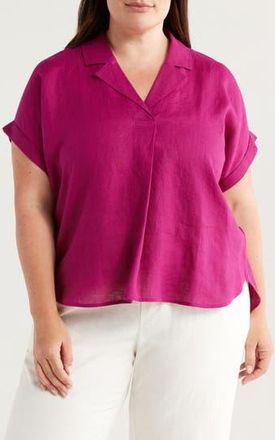 Eileen Fisher Cuffed Cap Sleeve Organic Linen Top in Sangria at Nordstrom Rack, Size 1X