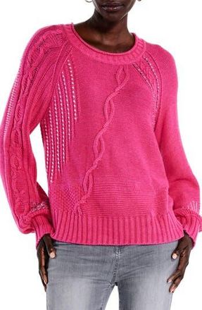 Nic+Zoe Crafted Cables Sweater in Pink Multi at Nordstrom Rack, Size Medium P