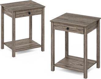 Furinno Classic Side Table with Drawer, Set of 2, Rustic Oak