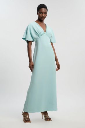 Karen Millen Womens Petite Soft Tailored Waterfall Sleeve Maxi Dress - Light Blue - Size 12 UK