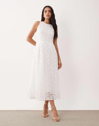 Vila Vestito lungo in jacquard bianco a fiori
