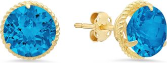 MAX + STONE 14k Yellow Gold Roped Halo Round-Cut Gemstone Stud Earrings (8mm)