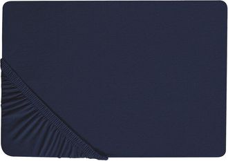 Beliani S&aacute;bana De Algod&oacute;n Azul Marino Estampado Liso Cl&aacute;sico Ribete El&aacute;stico 200 X 200 Cm Dormitorio Hofuf