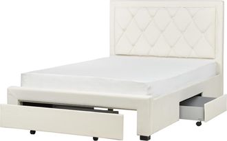 Beliani Beliani - Cama Con Almacenaje De Terciopelo 140 X 200 Cm Cajones Cabecero Alto Capiton&eacute; Glamuroso Beige Claro Lievin