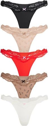 SKIMS Fits Everybody 5-Pack Lace String Thongs in Sketched Hearts Multi at Nordstrom, Size Xx-Small