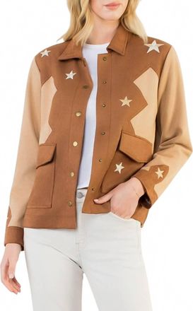 THML Clothing Star Embellishment Suede Jacket In Brown