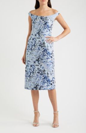 Milly Mel Floral Jacquard Off the Shoulder Dress in Blue/Navy at Nordstrom, Size 10