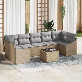 vidaXL Vidaxl - Conjunto De Sof&aacute; De Jard&iacute;n Con Coj&iacute;n 8 Pcs Beige, Gris Claro