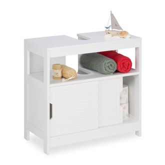 Relaxdays Mobile Sottolavabo Per Bagno, Hxlxp: 60,5x60x30cm, 2 Scomparti Con Anta E Copricolonna, Copri Sifone, Bianco - Relaxdays
