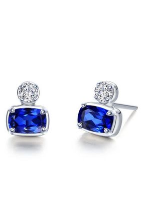 Lafonn Regal Cushion Cut Simulated Diamond Stud Earrings in Blue at Nordstrom