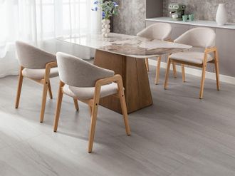 Vente-Unique Sedia con braccioli in Tessuto e Legno di hevea Beige - Lotto di 2 - SOLUNA