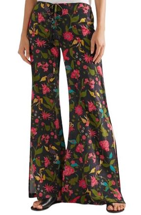 Figue Ipanema Floral-print Silk Crepe De Chine Wide-leg Pants Size XS