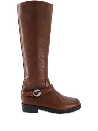 Coperni Cavalier buckle-strap knee-high boots - women - Calf Leather/Calf Leather/Rubber - 36 - Brown