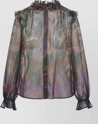 Etro paisley print ruffled silk blouse
