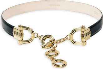 D&eacute;hanche Elysee Chain & Leather Belt in Black/Gold at Nordstrom, Size Large