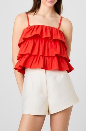 French Connection Aimee Ruffle Cotton Camisole in Candied Apple at Nordstrom, Size 14