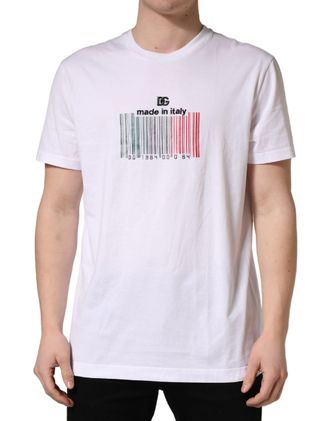 Dolce & Gabbana White Barcode Cotton Crew Neck Men Mens T-shirt