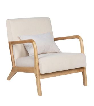 Home Heavenly Butaca de madera y tela con coj&iacute;n lumbar color Beige 78 x 65 x 75 cm