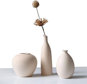 OEM Juego De 3 Jarrones De Cer&aacute;mica Beige, Dise&ntilde;o Elegante, Acabado Fino, Para Sala De Estar, Estante, Mesa, Repisa De Chimenea