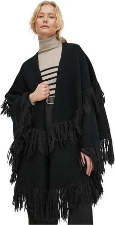 By Malene Birger Fringed Wool Poncho - Dames - Ponchos - Zwart - ONE Size - Wol - Jassen