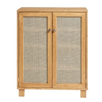 Hannun Mueble zapatero con puertas de mimbre marr&oacute;n claro de 80 cm