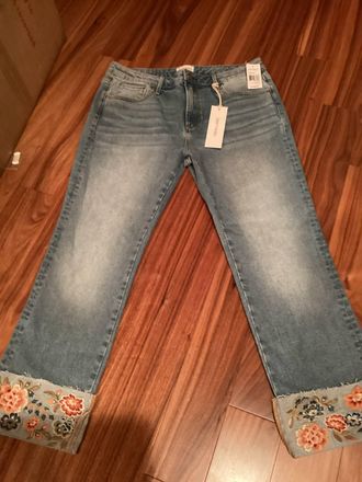 Free People Womens Cropped Cuff Jean In Light Wash Embroidered