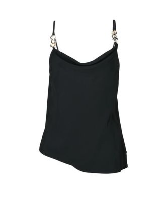 Simona Corsellini Fluid Black Top with Asymmetrical Hem and Decorative Straps