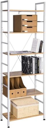Woltu Woltu - Estanter&iacute;a Con 6 Escalera Soporte De La Planta Estante De Almacenamianto Madera De Acero Blanco+roble Claro 60x28x180cm