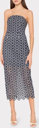 Milly Kait Strapless Lace Midi Dress in Navy/White at Nordstrom, Size 12