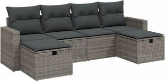 vidaXL Set De Muebles De Jard&iacute;n 6 Pzas Y Cojines Rat&aacute;n Sint&eacute;tico Gris Vidaxl
