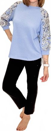 Multiples Three Quarter Sleeve Top In Blue & Floral