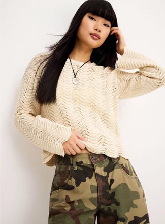 Only Womens Waves striped crocheted sweater