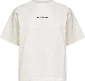 Balenciaga Back T-shirt Medium Fit - Dames - T-shirts - Beige - M - Katoen - Tops