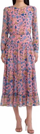 Saloni Isabel Round Neck Midi Dress In Taman Blush