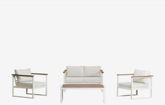 Sklum Sklum - Conjunto De Jard&iacute;n Con Sof&aacute; De 2 Plazas, 2 Sillones Y Mesa De Centro En Aluminio Y Madera De Acacia Lipov