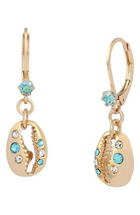 Betsey Johnson Shell Leverback Earrings in Gold/Blue at Nordstrom