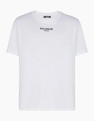 Balmain Mens Balmain Paris Small Embroidered Logo T-Shirt in White - Size: 40