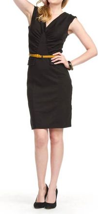 Papillon V-Neck Ruched Bust Faux Pockets Dress In Black