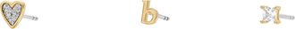 Fossil Womens Initials Gold-Tone Brass Stud Earring Set