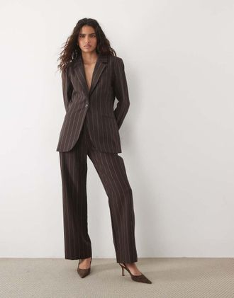 Abercrombie & Fitch Sloane pantaloni coordinati a vita alta a gamba larga a righe sottili marroni-Marrone