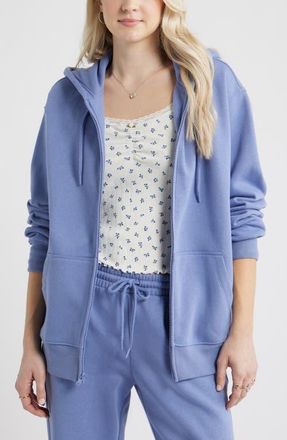 BP. Oversize Zip Fleece Hoodie in Blue Frost at Nordstrom, Size Xx-Small
