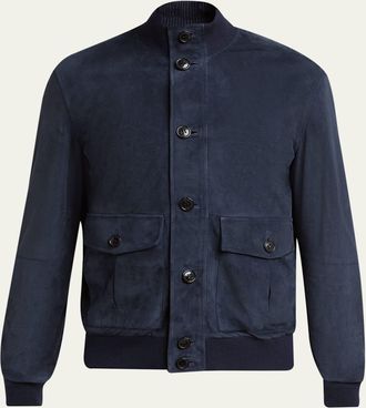 Ermenegildo Zegna Mens Dark Indigo Blue Suede Blouson