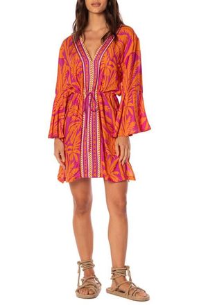 Maaji Flamingo Palm Enjoyable Long Sleeve Cover-Up Dress in Bright Purple at Nordstrom, Size Medium