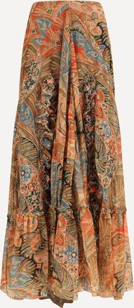 Etro Gonna lunga in seta con balza e motivo paisley Woman 40