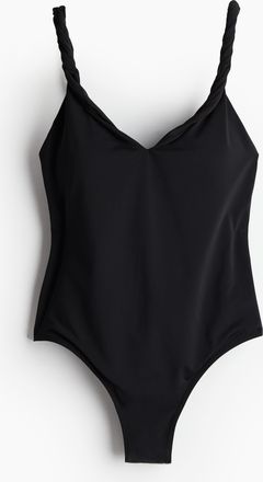 H&M Badeanzug mit gepolsterten Cups und Kordelträgern - Schwarz