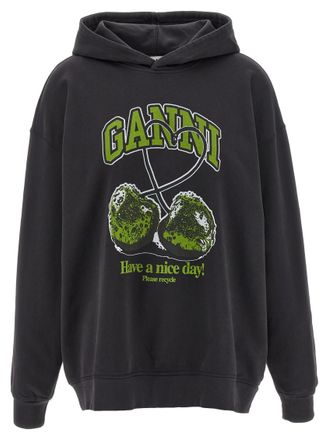 Ganni Grey Basic Jersey Cherry hoodie