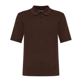 Dolce & Gabbana V-neck Knitwear, male, Brown, Size: 2XL Micro-rib Cotton Polo Shirt