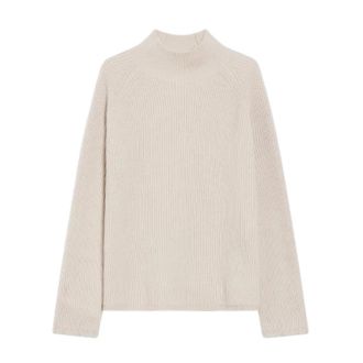 Max Mara Ecru Wollen Trui met Engelse Ribbel - Dames - Coltruien - Beige - S - Wol - Truien & Vesten