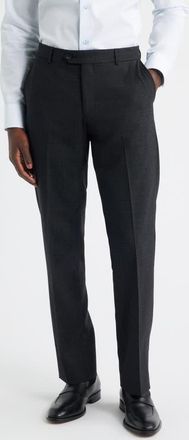 Berle Saxony Thatch Weave Wool Blend Dress Pants in Charcoal Grey at Nordstrom, Size 36